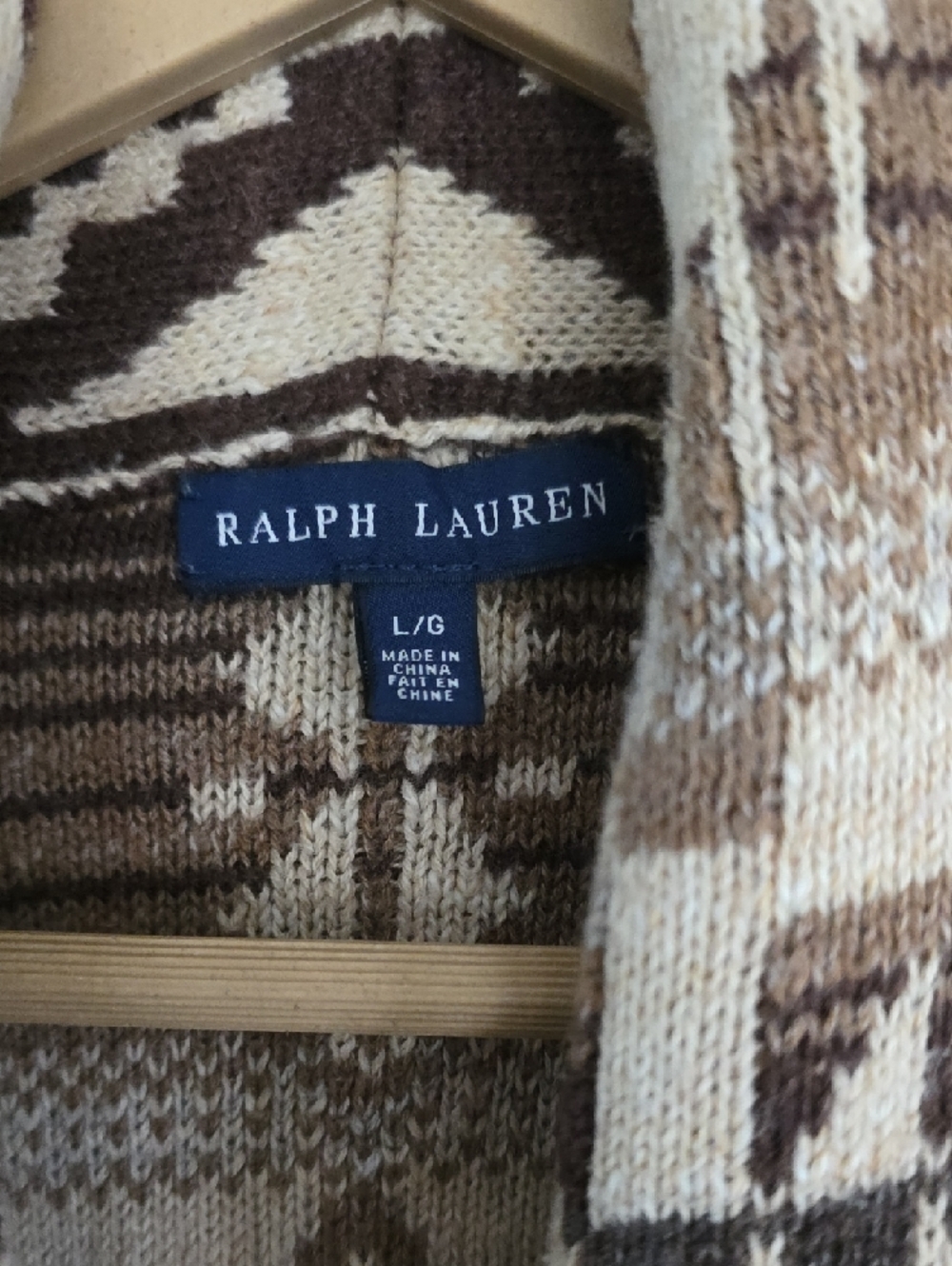 Ralph Lauren Shawl Collar Cardigan in Brown & Cream - Picture 2 of 6